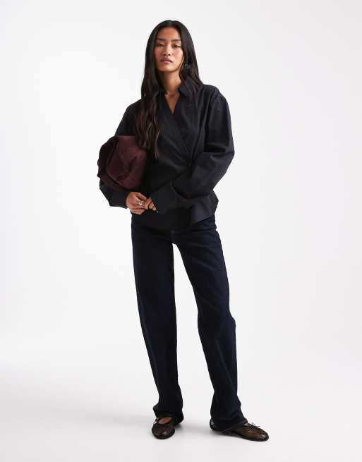 ASOS DESIGN - Overhemd met overslag en cocoonmouwen in zwart, 4 van 4