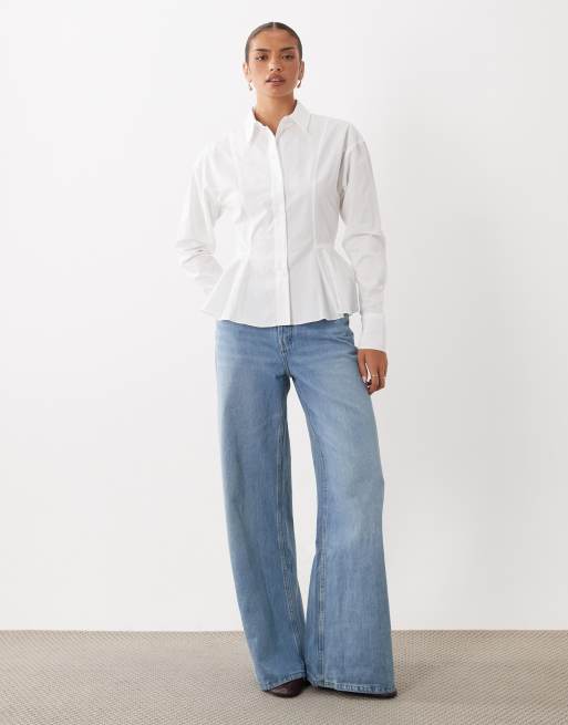 ASOS DESIGN overhemd met peplumdetail in wit, 2 van 4