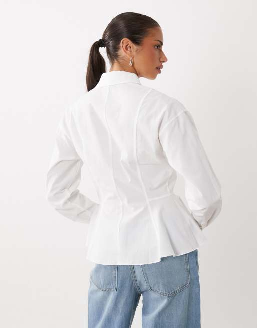 ASOS DESIGN overhemd met peplumdetail in wit, 3 van 4