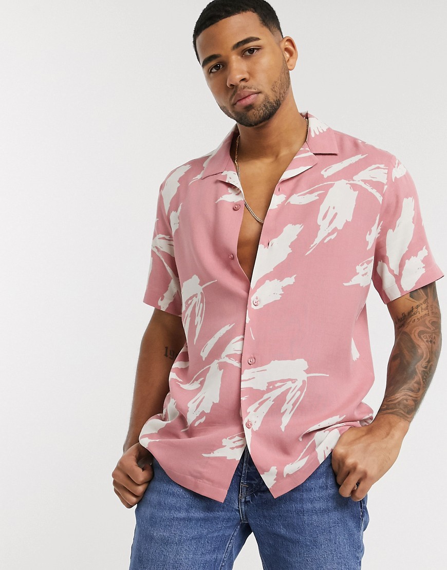 ASOS DESIGN - Overhemd met revers en abstracte print in roze