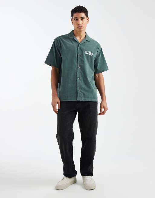 ASOS DESIGN - Overhemd met reverskraag en borduursel op de borst in groen, 2 van 5