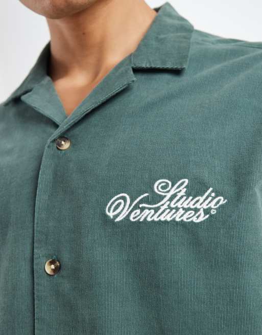 ASOS DESIGN - Overhemd met reverskraag en borduursel op de borst in groen, 5 van 5