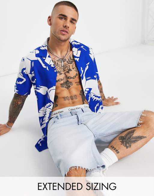 ASOS DESIGN - Overhemd met reverskraag in abstracte paardenprint
