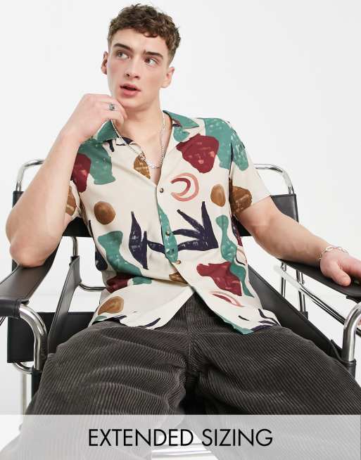 ASOS DESIGN - Overhemd met reverskraag in geschetste abstracte print