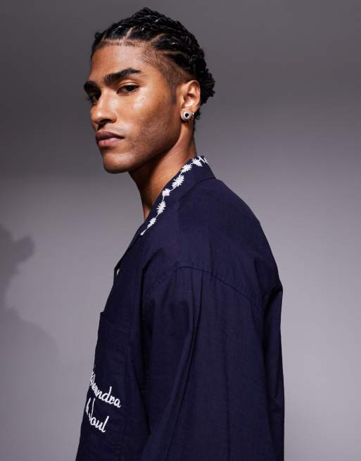 ASOS DESIGN - Overhemd met reverskraag, print en borduursel in zwart, 5 van 5