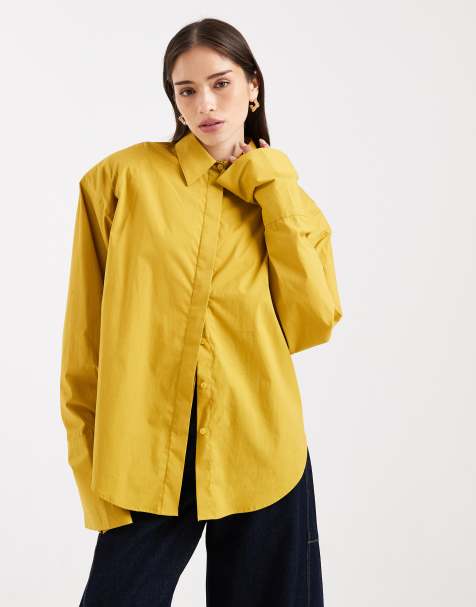 ASOS DESIGN - Overhemd met schoudervullingen en lange achterkant in mosterdgeel - view 1