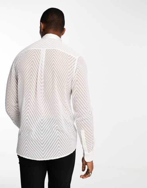 ASOS DESIGN - Overhemd met textuur en gestrikte hals in wit, 3 van 4
