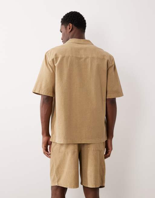 ASOS DESIGN - Overhemd met textuur en reverskraag in beige, deel van co-ord set, 5 van 5