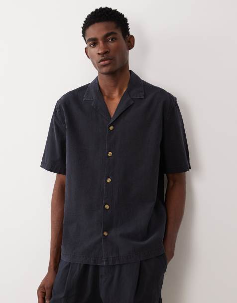 ASOS DESIGN - Overhemd met textuur en reverskraag in zwart, deel van co-ord set - view 1