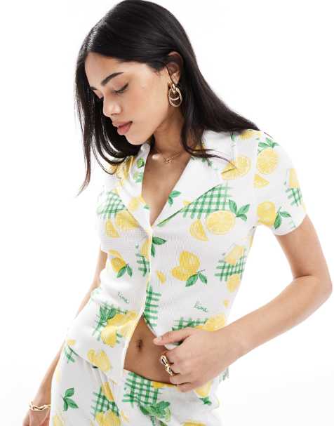 ASOS DESIGN - Overhemd met wafeltextuur en citroenprint - view 1
