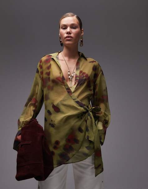 ASOS DESIGN - Overhemd van chiffon met diep decolleté, overslag en tie-dye print - view 1