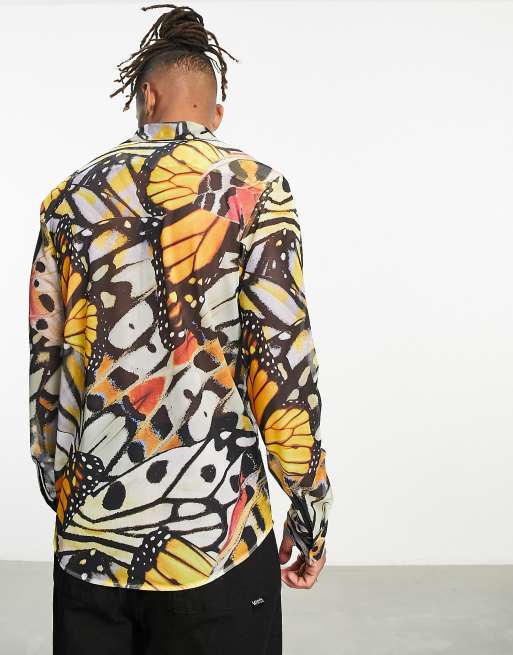 ASOS DESIGN - Overhemd van doorschijnend mesh met brede reverskraag en vlinderprint, 2 van 4