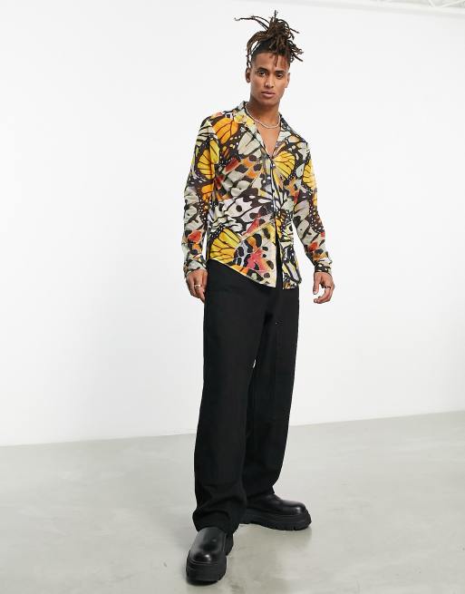 ASOS DESIGN - Overhemd van doorschijnend mesh met brede reverskraag en vlinderprint, 4 van 4