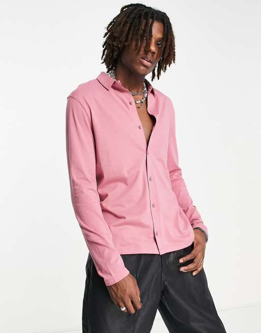 ASOS DESIGN - Overhemd van jersey met lange mouwen en knoopsluiting in roze
