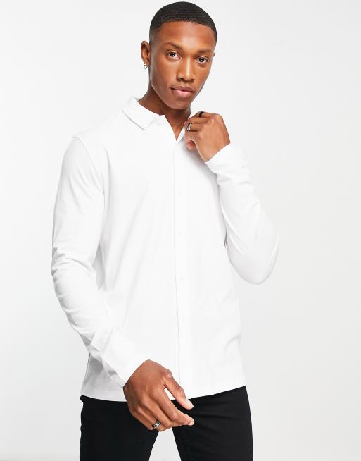 ASOS DESIGN - Overhemd van jersey met lange mouwen en knoopsluiting in wit