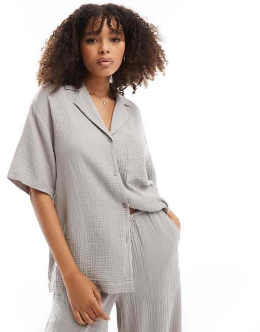 ASOS DESIGN - Overhemd van kaasdoek in grijs