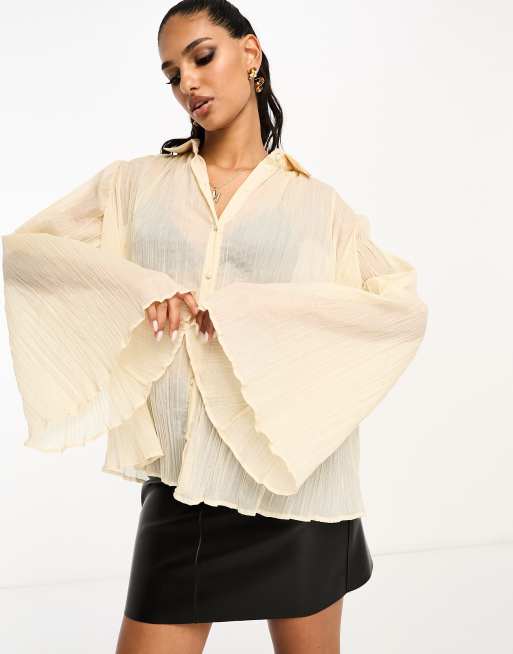 ASOS DESIGN - Overhemd van kreukelstof in metallic crème