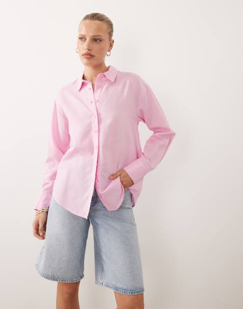 ASOS DESIGN - Overhemd van linnenmix in roze - view 1