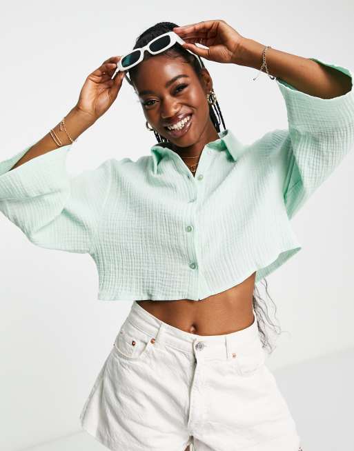 ASOS DESIGN - Overhemd van natuurlijke kreukelstof in mintgroen