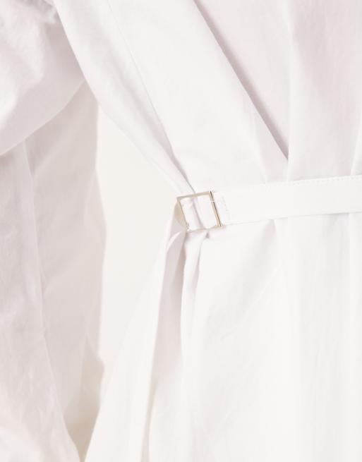 ASOS DESIGN - Overhemd van popeline met aangerimpelde rug en gespdetail in wit, 3 van 4