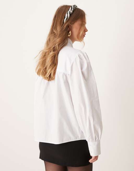 ASOS DESIGN- Overhemd van popeline met oversized strik in wit, 4 van 4