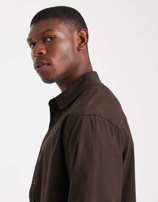 ASOS DESIGN - Overhemd van riptop en lange mouwen in bruin, 4 van 5