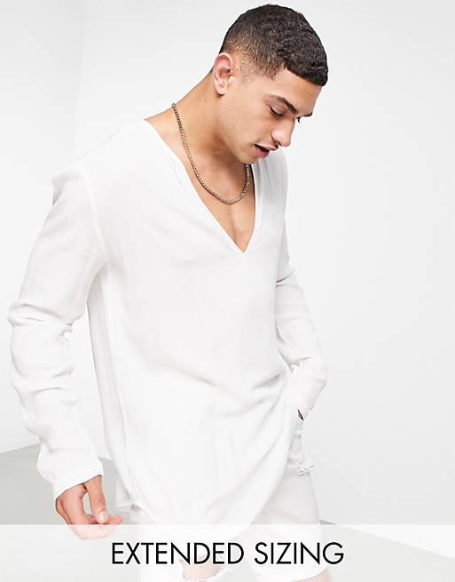 ASOS DESIGN - Overhemd zonder sluiting in wit, gekreukeld viscose