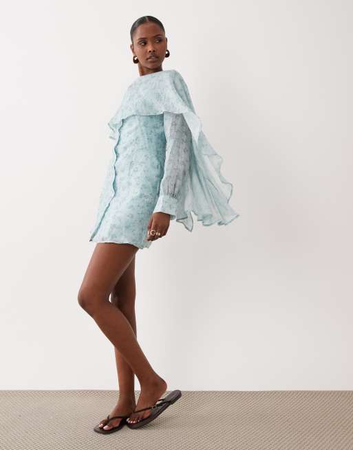 ASOS DESIGN - Overhemdjurk met gedrapeerde sjaal in blauwe bloemenprint, 2 van 4