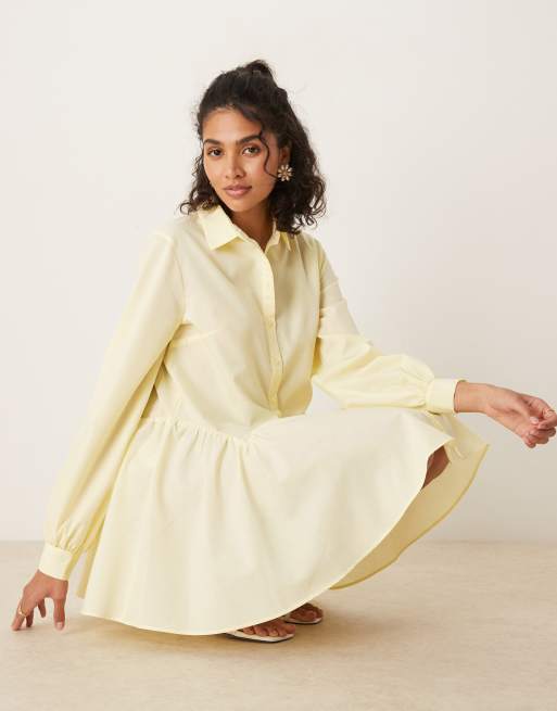 ASOS DESIGN - Overhemdjurk met lange mouwen en strook in citroengeel, 2 van 4