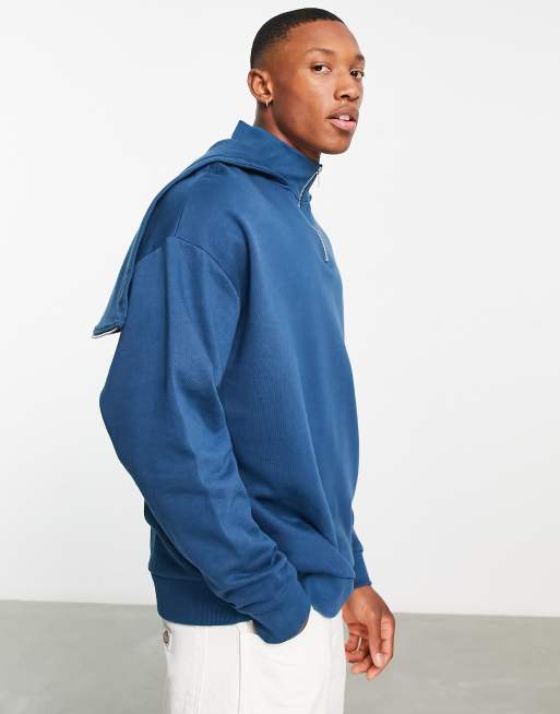 ASOS DESIGN overiszed hoodie with zip hood in blue | ASOS