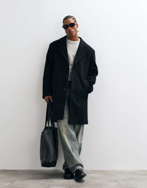 ASOS DESIGN overjas in wollook in zwart - view 1