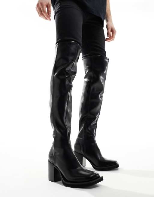 ASOS DESIGN – Overknee-Chelsea-Stiefel in Schwarz mit Absatz und dicker Sohle, 4 von 4