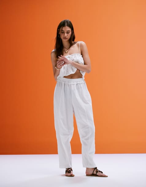 ASOS DESIGN overlay barrel leg jumpsuit with lace details in ivory - view 1