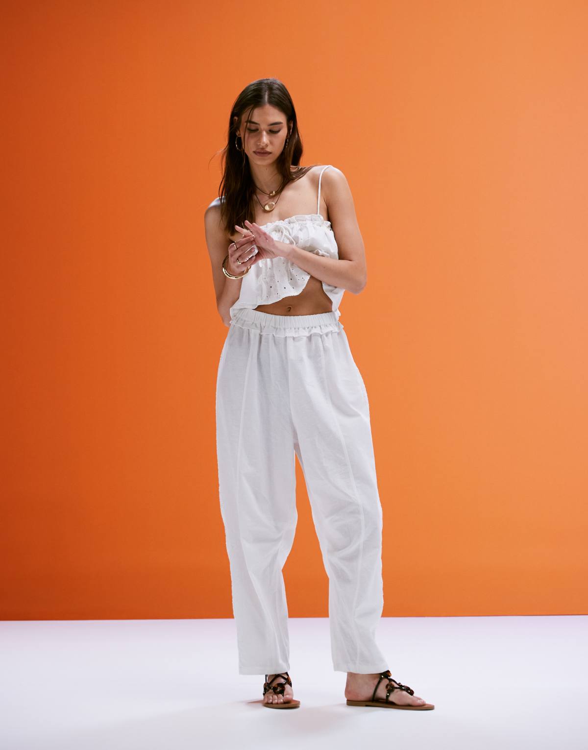 ASOS DESIGN overlay barrel leg jumpsuit with lace details in ivory