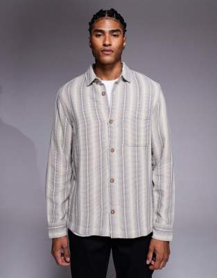 Asos Design Overshirt Basket Weave Shirt In Gold