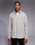 [ASOS DESIGN] ASOS DESIGN overshirt basket weave shirt in green stripe 2XL GREEN