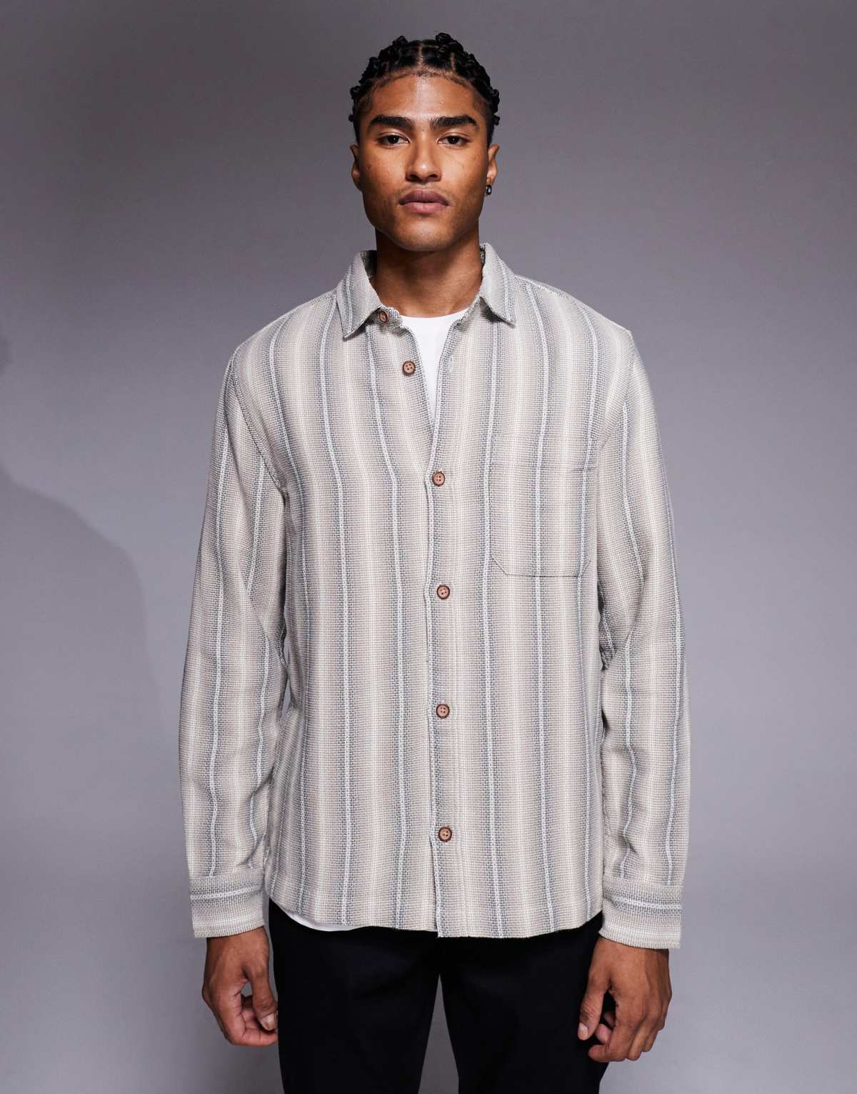 ASOS DESIGN overshirt basket weave shirt in green stripe