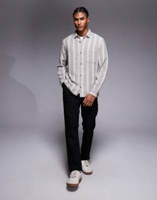 Asos Design Overshirt Basket Weave Shirt In Gold