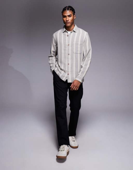 ASOS DESIGN overshirt basket weave shirt in green stripe