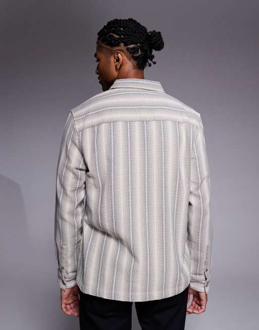 ASOS DESIGN overshirt basket weave shirt in green stripe, 3 of 5