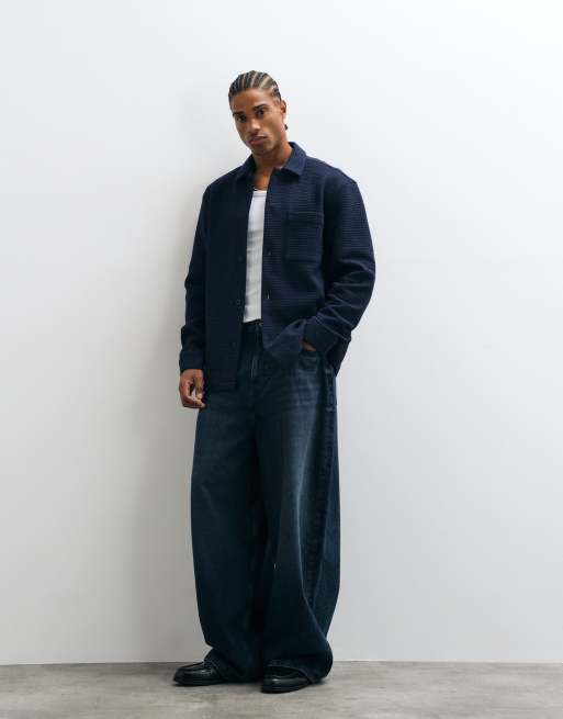 ASOS DESIGN overshirt i våffelstruktur i marinblått, 2 av 9