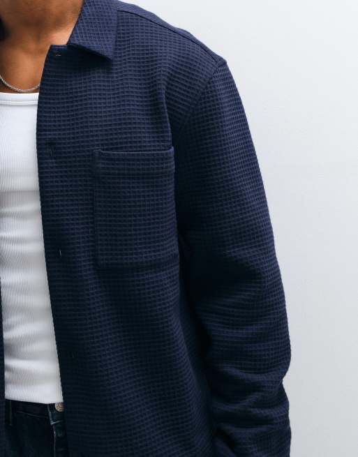 ASOS DESIGN overshirt i våffelstruktur i marinblått, 3 av 9