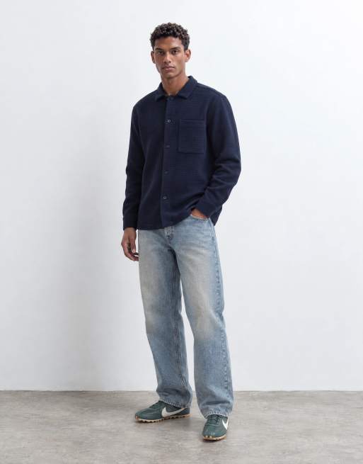 ASOS DESIGN overshirt i våffelstruktur i marinblått, 6 av 9