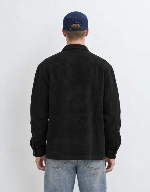 ASOS DESIGN overshirt i våffelstruktur i svart, 8 av 10