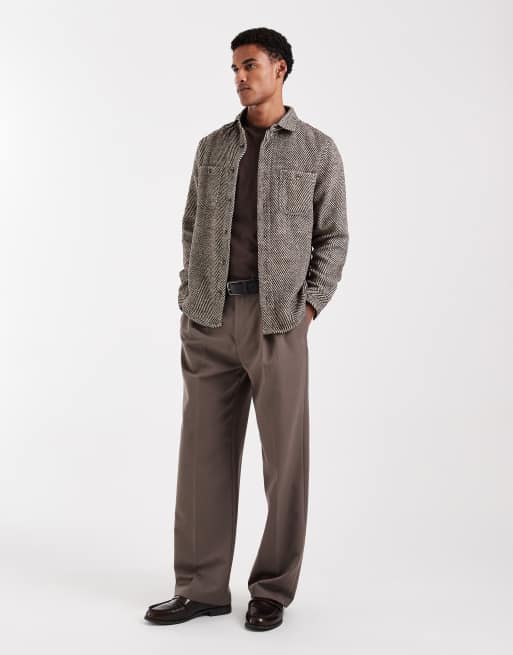 ASOS DESIGN overshirt in brown herringbone, 2 of 5