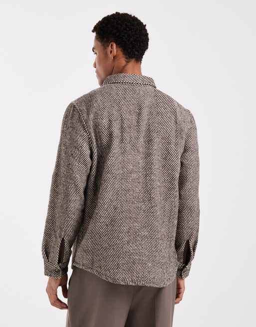 ASOS DESIGN overshirt in brown herringbone, 3 of 5
