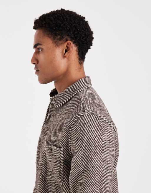 ASOS DESIGN overshirt in brown herringbone, 4 of 5