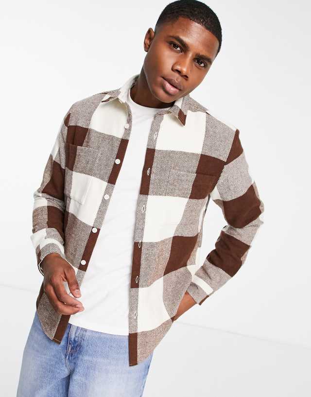 ASOS DESIGN - overshirt in brown wool mix buffalo check