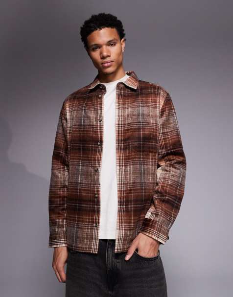 ASOS DESIGN overshirt in brushed brown plaid - view 1