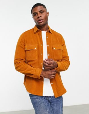 ASOS DESIGN overshirt in fleece with double pockets in brown